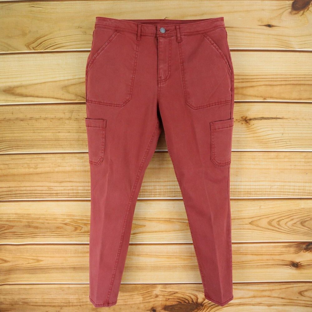 Faded Glory Cargo Pants Womens Size 12 Red Cotton Blend Extra Pockets Belt Loops